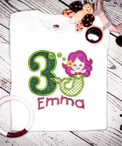Kinder T-Shirt Meerjungfrau personalisiert, Shirt bestickt, Geburtstagsshirt KIN-Kinder