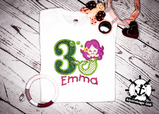 Kinder T-Shirt Meerjungfrau personalisiert, Shirt bestickt, Geburtstagsshirt KIN-Kinder