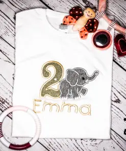 Kinder T-Shirt Elephant personalisiert, Shirt bestickt, Geburtstagsshirt KIN-Kinder