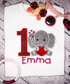 Kinder Langarmshirt Elephant Herz personalisiert, Shirt bestickt, Geburtstagsshirt K-Lang