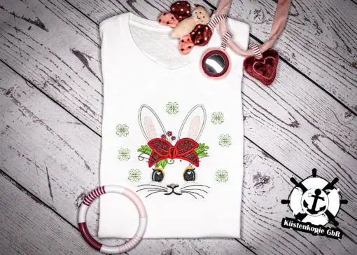 Kinder Langarmshirt Hasengesicht personalisiert, Shirt bestickt, Geburtstagsshirt K-Lang