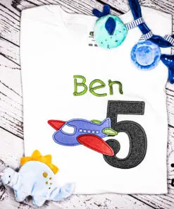 Kinder T-Shirt Flugzeug personalisiert, Shirt bestickt, Geburtstagsshirt KIN-Kinder