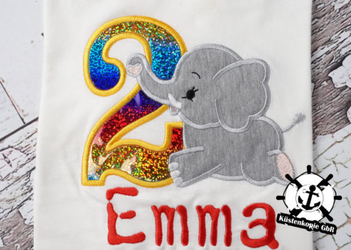 Kinder Langarmshirt liegender Elephant personalisiert, Shirt bestickt, Geburtstagsshirt K-Lang 2