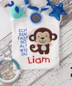 Kinder Langarmshirt Affe personalisiert, Shirt bestickt, Geburtstagsshirt K-Lang
